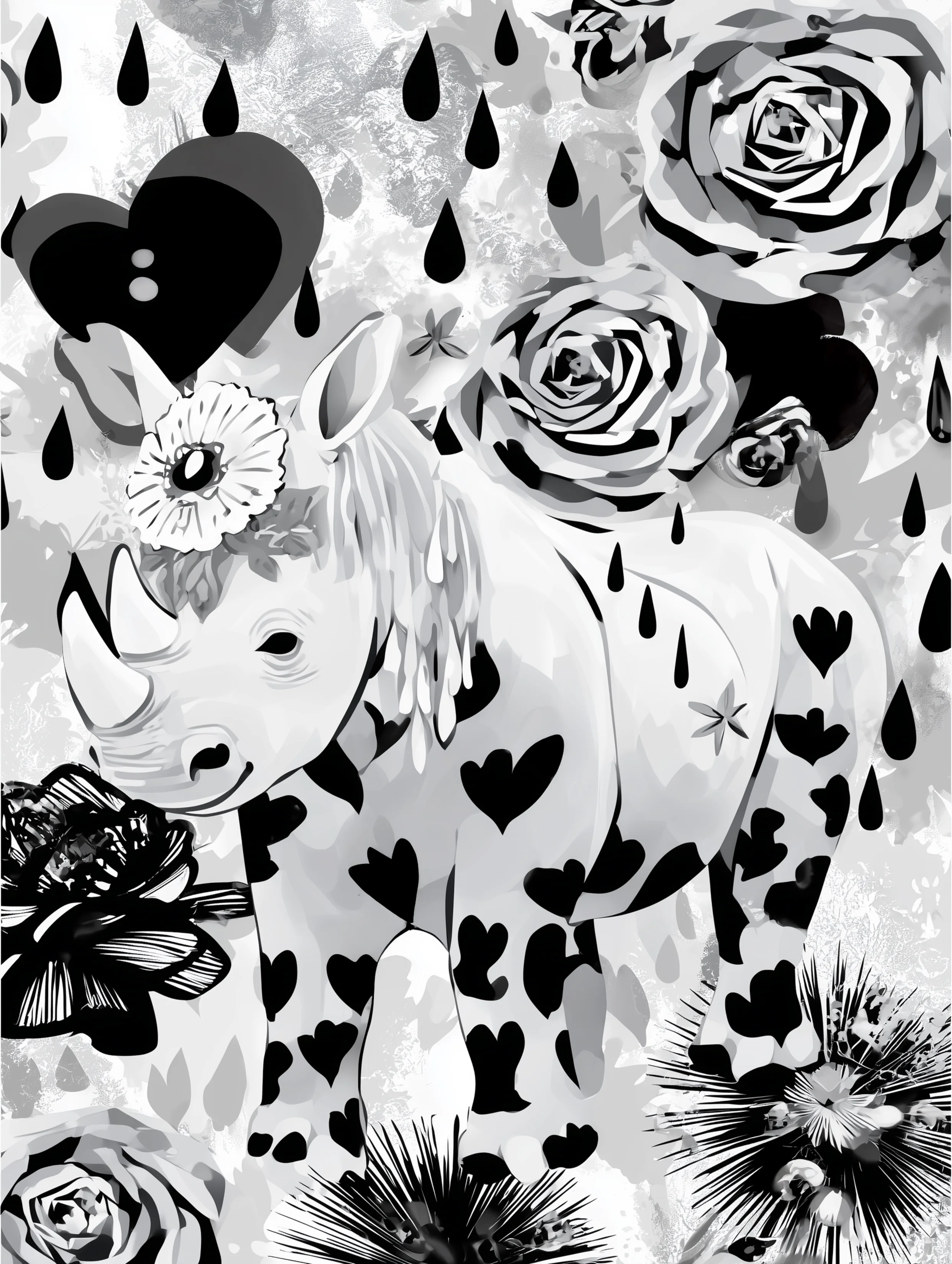 Free printable rhino coloring pages for adults featuring raining on rhino